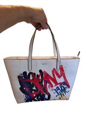 DKNY Bryant Park Large Tote White Colorful 1989 Graffiti Design